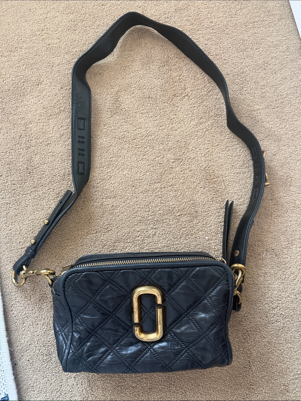 Marc Jacobs Black Quilted Leather Snapshot Crossbody with Gold Hardware